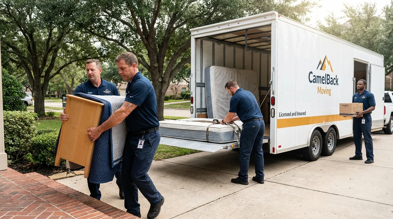 Crew loading residential truck for cross-state move from Cleveland, GA
