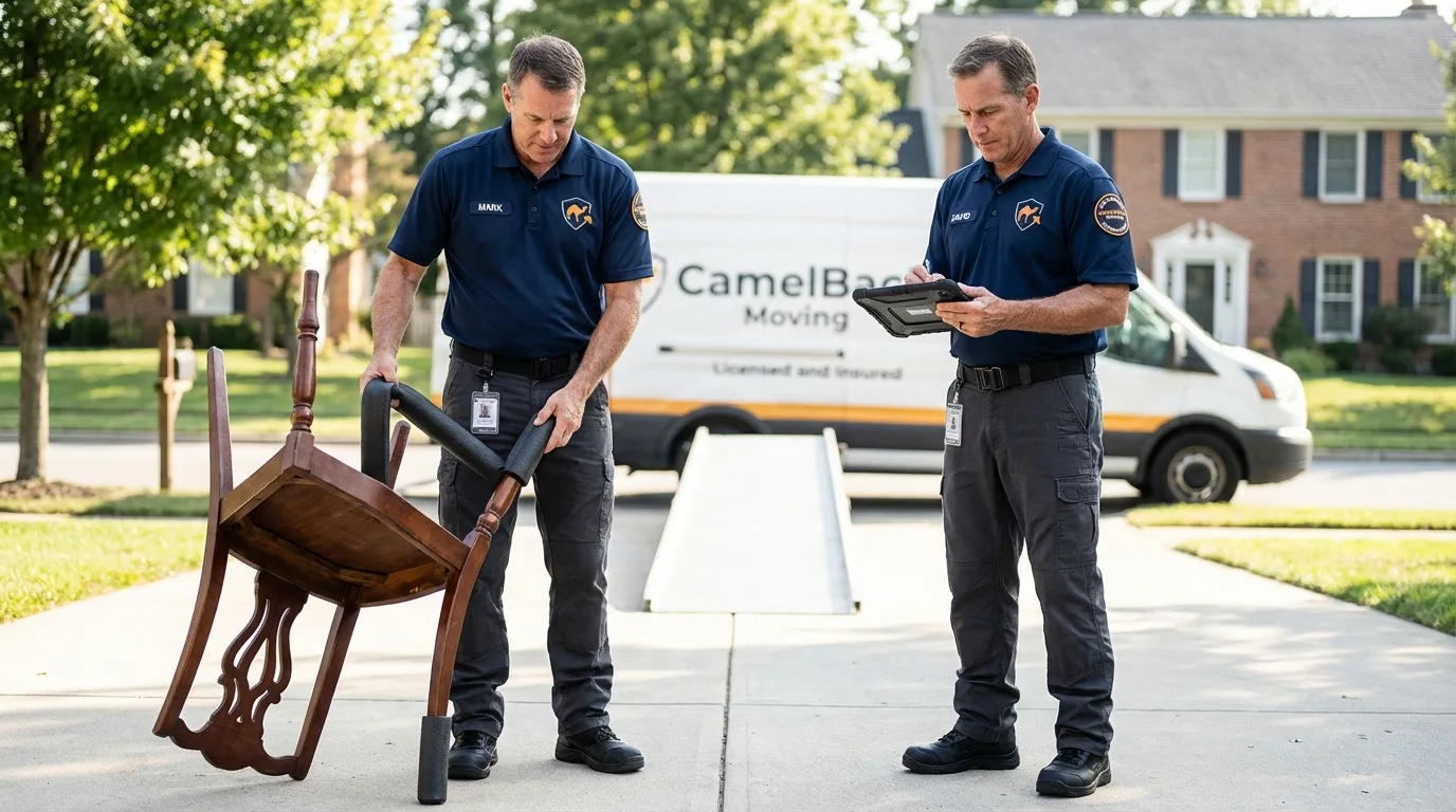 Movers inspecting furniture for damage prevention before loading in Cleveland, GA